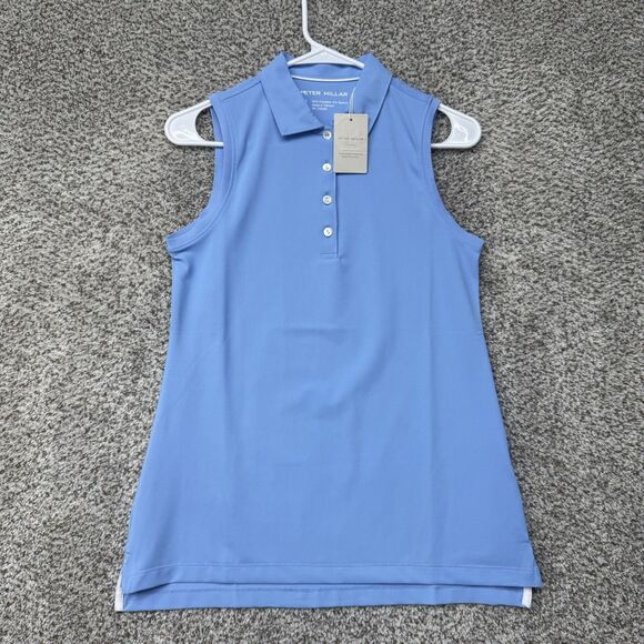 Peter Millar Womens Sleeveless Banded Polo Shirt Womens Small Blue New With Tags - Picture 1 of 13